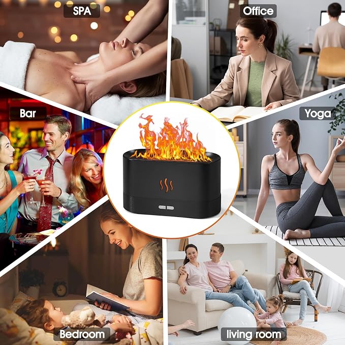 2 Pack Essential Oil Diffuser,Colorful Flame Air Aroma Diffuser Humidifier,Upgraded 7 Flame Colors Noiseless Essential Oil