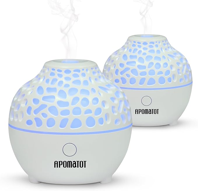 2 Pack Essential Oil Diffuser,Mini Portable Aromatherapy Diffusers,60ml Cool Mist Humidifier with USB 7 LED Light