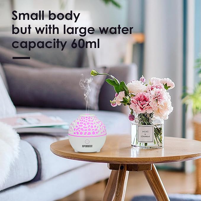 2 Pack Essential Oil Diffuser,Mini Portable Aromatherapy Diffusers,60ml Cool Mist Humidifier with USB 7 LED Light