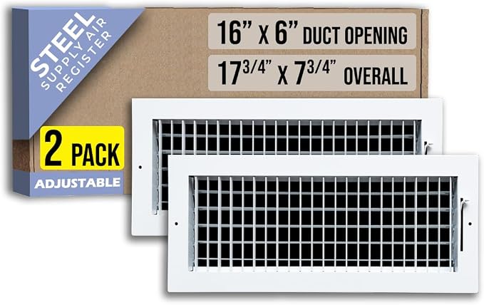 2 Pack] Fits 16x6 Duct Opening Steel Adjustable Air Supply Grille by | Register Vent Cover Grill for Sidewall and Ceiling |