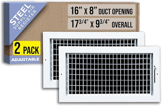 2 Pack] Fits 16x8 Duct Opening Steel Adjustable Air Supply Grille by | Register Vent Cover Grill for Sidewall and Ceiling |