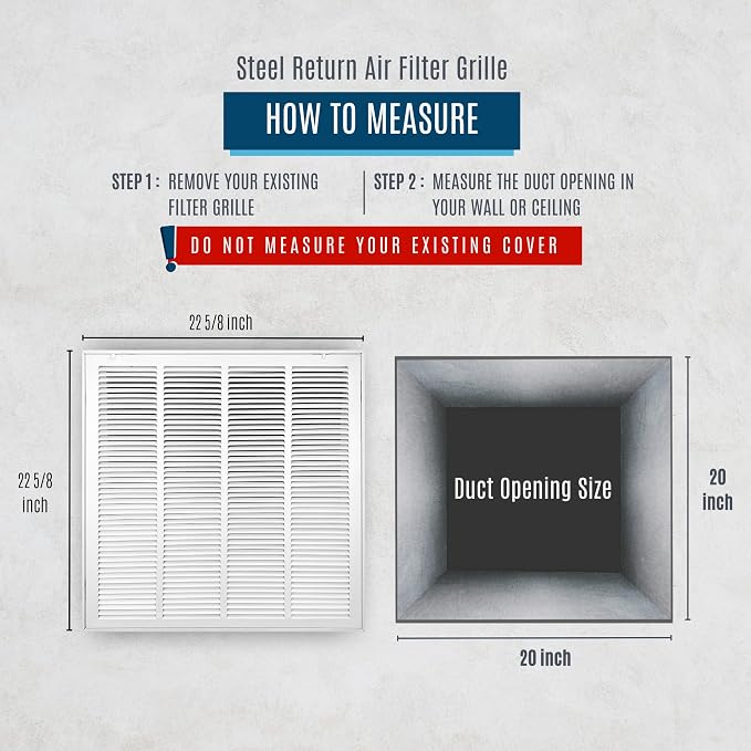2 Pack] Fits 20x20 Duct Opening | Steel Return Air Filter Grille by [Removable Door] for 1-inch Filters | Vent Cover Grill