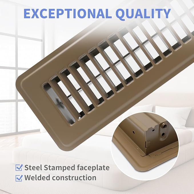 2 Pack Floor Register 2" x 12" Inch Heavy Duty Floor Vents, Metal Heat Air Vent Covers Rust Proof Finish Floor Vent Covers