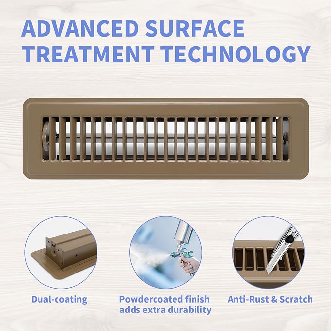 2 Pack Floor Register 2" x 12" Inch Heavy Duty Floor Vents, Metal Heat Air Vent Covers Rust Proof Finish Floor Vent Covers