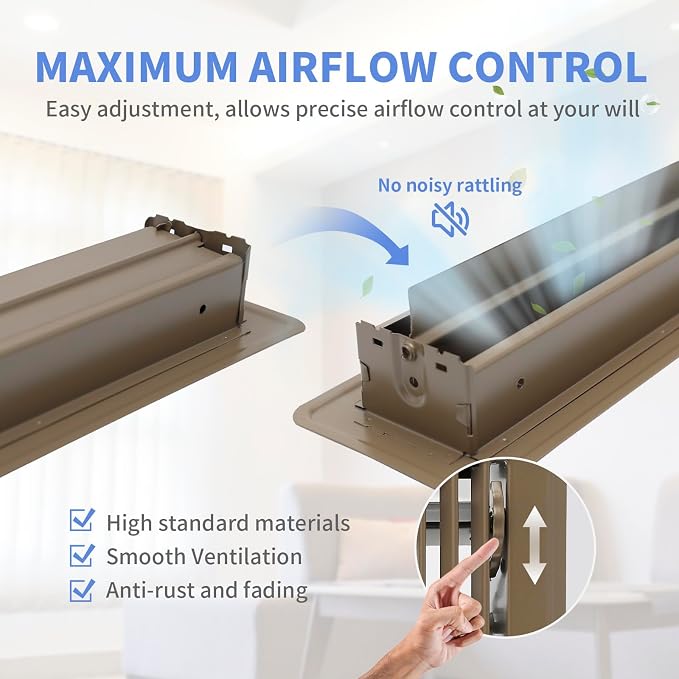 2 Pack Floor Register 2" x 12" Inch Heavy Duty Floor Vents, Metal Heat Air Vent Covers Rust Proof Finish Floor Vent Covers