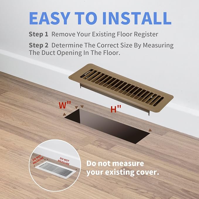 2 Pack Floor Register 2" x 12" Inch Heavy Duty Floor Vents, Metal Heat Air Vent Covers Rust Proof Finish Floor Vent Covers