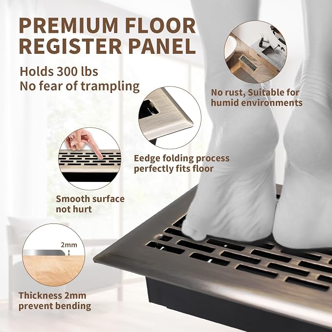 2 Pack Floor Register 2x10 Inches Heavy Duty Walkable Steel Floor Vents Ease Adjust Air Flow Direction Floor Registers