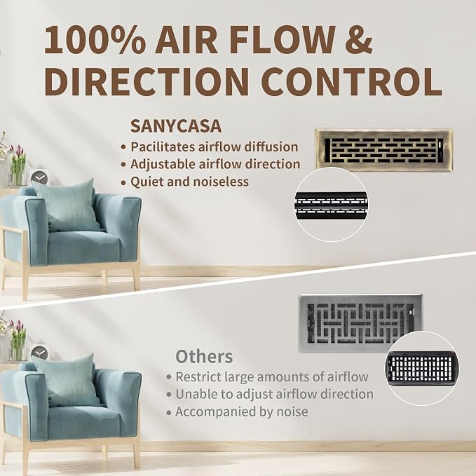 2 Pack Floor Register 2x10 Inches Heavy Duty Walkable Steel Floor Vents Ease Adjust Air Flow Direction Floor Registers