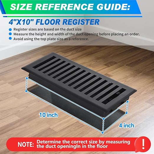 2 Pack Floor Register 4X10 Inches, Heavy Duty Walkable Floor Vent Covers, Easy Adjust Air Supply Lever Decorative Floor Vents