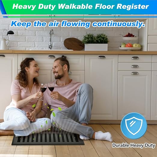 2 Pack Floor Register 4X10 Inches, Heavy Duty Walkable Floor Vent Covers, Easy Adjust Air Supply Lever Decorative Floor Vents