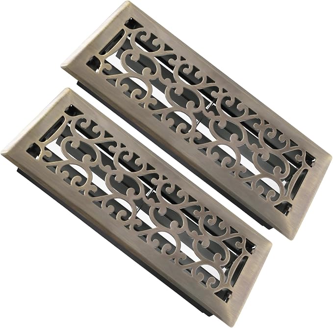 2 Pack Floor Register 4x12 Inches Heavy Duty Walkable Steel Floor Registers Adjustable Airflow Floor Vent Covers - Antique