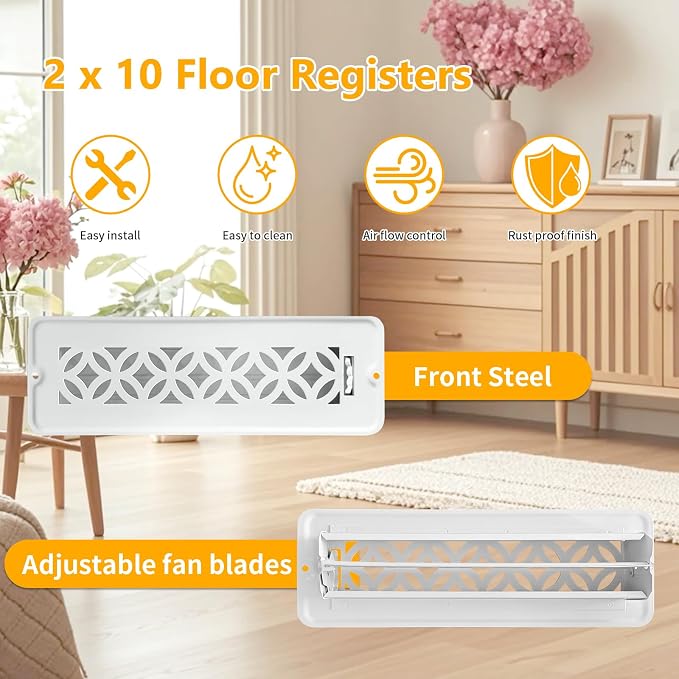 2 Pack Floor Vent Covers, Floor Register 2x10, Adjustable Decorative Vent Covers for Home Floor Ceiling or Sidewall Vent