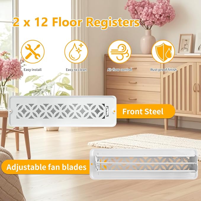 2 Pack Floor Vent Covers, Floor Register 2x12 with Screws, Adjustable Decorative Vent Covers for Home Floor Ceiling or