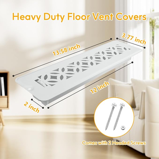 2 Pack Floor Vent Covers, Floor Register 2x12 with Screws, Adjustable Decorative Vent Covers for Home Floor Ceiling or