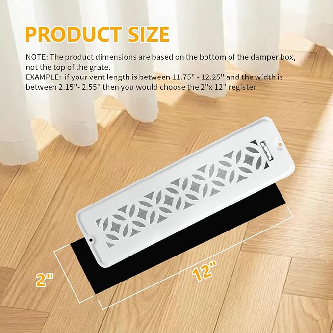 2 Pack Floor Vent Covers, Floor Register 2x12 with Screws, Adjustable Decorative Vent Covers for Home Floor Ceiling or