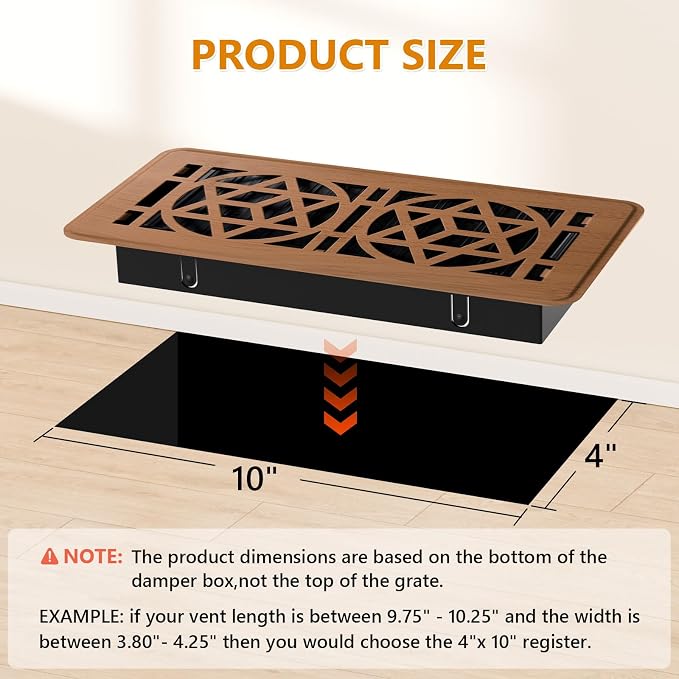2 Pack Floor Vent Covers, Floor Register 4x10, Heavy Duty Walkable Steel Vent Cover, Adjustable Metal Decorative Vent Covers