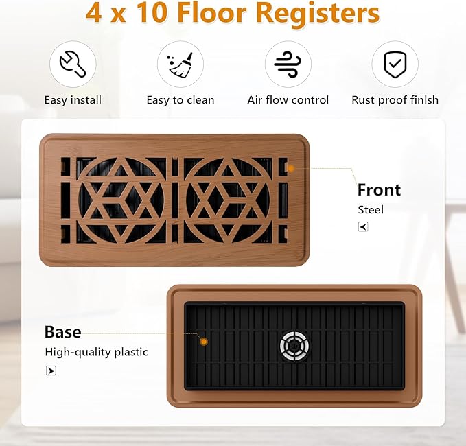 2 Pack Floor Vent Covers, Floor Register 4x10, Heavy Duty Walkable Steel Vent Cover, Adjustable Metal Decorative Vent Covers