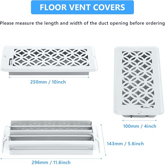 2 Pack Floor Vent Covers, Floor Register 4x10 with Screws, Adjustable Decorative Vent Covers for Home Floor Ceiling or