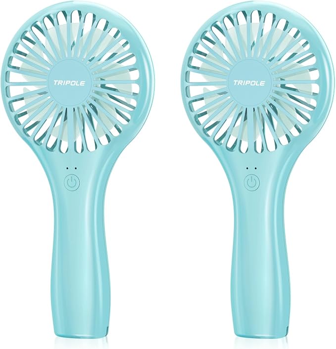 2 Pack Handheld Mini Portable Fans Blue, Rechargeable Battery Operated Small Fan for Outdoor Travel Kids Trip, Cute Design