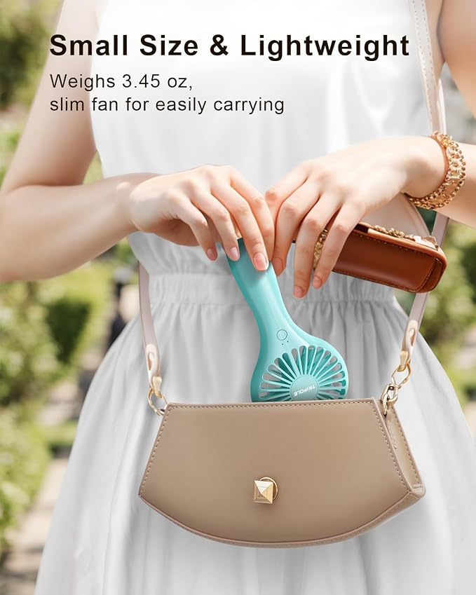2 Pack Handheld Mini Portable Fans Blue, Rechargeable Battery Operated Small Fan for Outdoor Travel Kids Trip, Cute Design