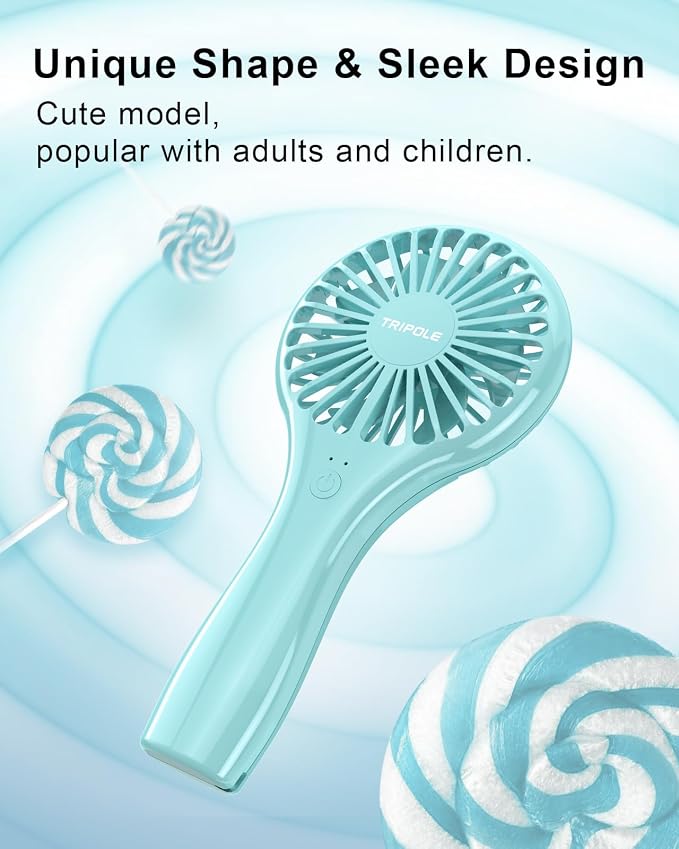 2 Pack Handheld Mini Portable Fans Blue, Rechargeable Battery Operated Small Fan for Outdoor Travel Kids Trip, Cute Design
