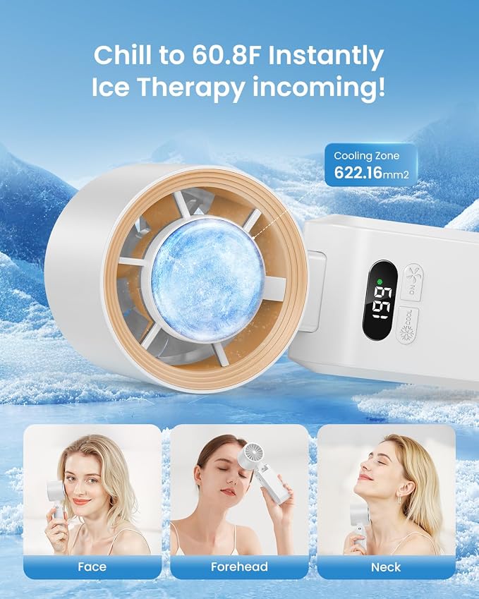 2 Pack Handheld Portable Turbo Fan with Ice Cooler, Speed (1-199) 5500mAh*2 Rechargeable Personal Fan,[20H, alternate view 2