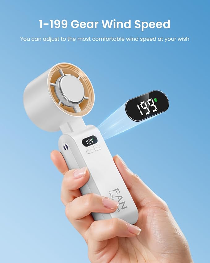 2 Pack Handheld Portable Turbo Fan with Ice Cooler, Speed (1-199) 5500mAh*2 Rechargeable Personal Fan,[20H, alternate view 3