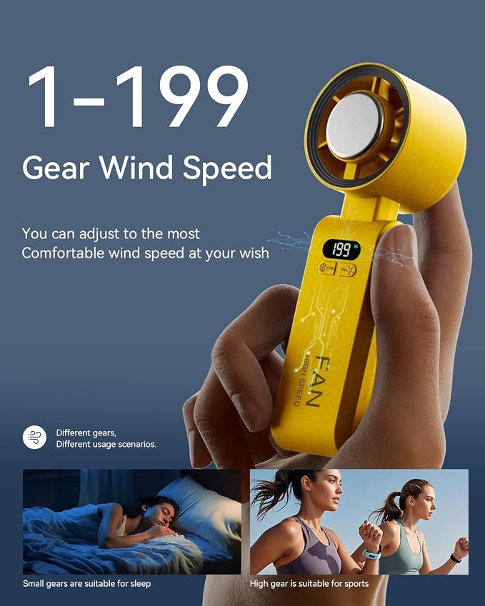 2 Pack Handheld Portable Turbo Fan with Ice Cooler, Speed (1-199) 5500mAh*2 Rechargeable Personal Fan,[20H, alternate view 3