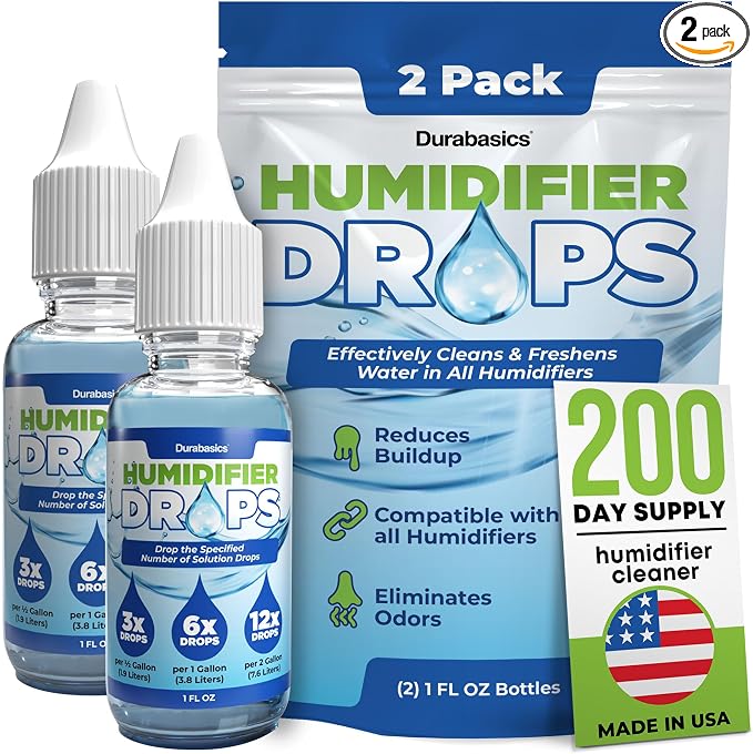 [2 Pack] Humidifier Drops for Cleaning - Food Grade Humidifier Cleaner Slows Buildup & Scaling - Cleans & Deodorizes Water