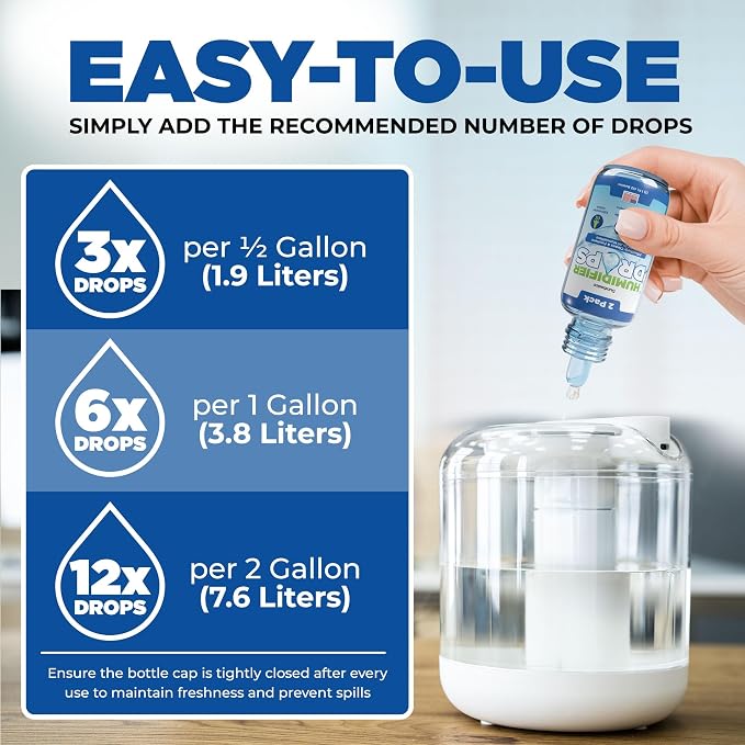 [2 Pack] Humidifier Drops for Cleaning - Food Grade Humidifier Cleaner Slows Buildup & Scaling - Cleans & Deodorizes Water