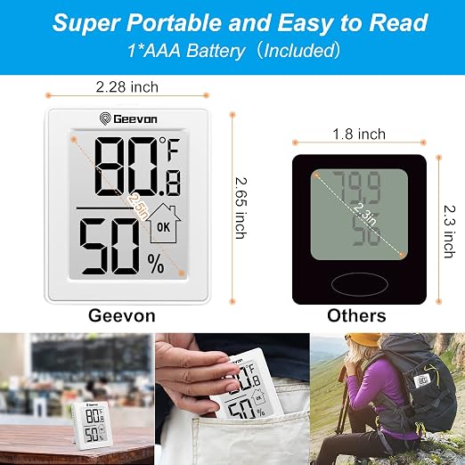 2 Pack Hygrometer Indoor Thermometer Room Humidity Gauge with Battery, Digital Temperature Gauge Humidity Meter Indicator for