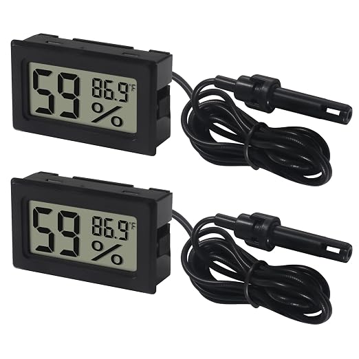 2 Pack Mini Digital Thermometer Hygrometer with Probe Indoor Temperature Humidity Meter Gauge LCD Fahrenheit Display