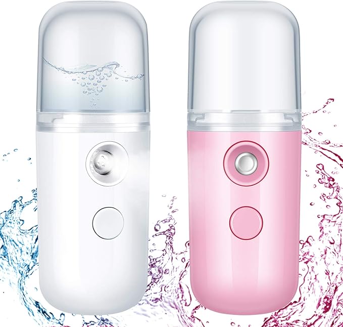 2 Pack Nano Facial Mister Spray Bottle Handheld Humidifier Portable Face Mister for Eyelash Extensions USB Rechargeable 1 oz