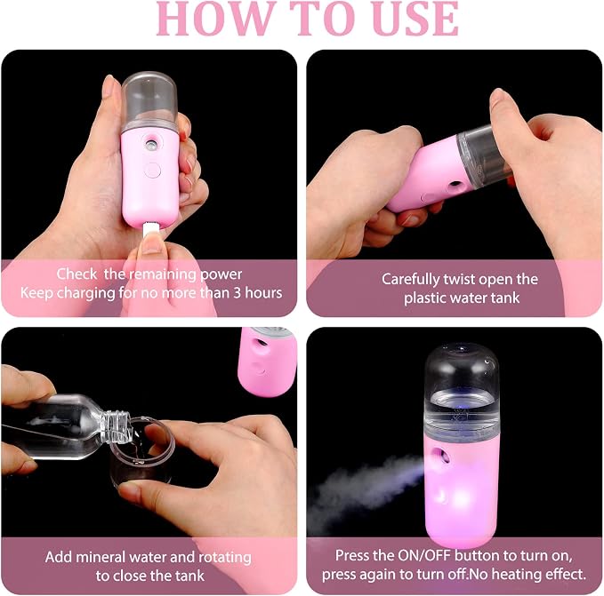 2 Pack Nano Facial Mister Spray Bottle Handheld Humidifier Portable Face Mister for Eyelash Extensions USB Rechargeable 1 oz