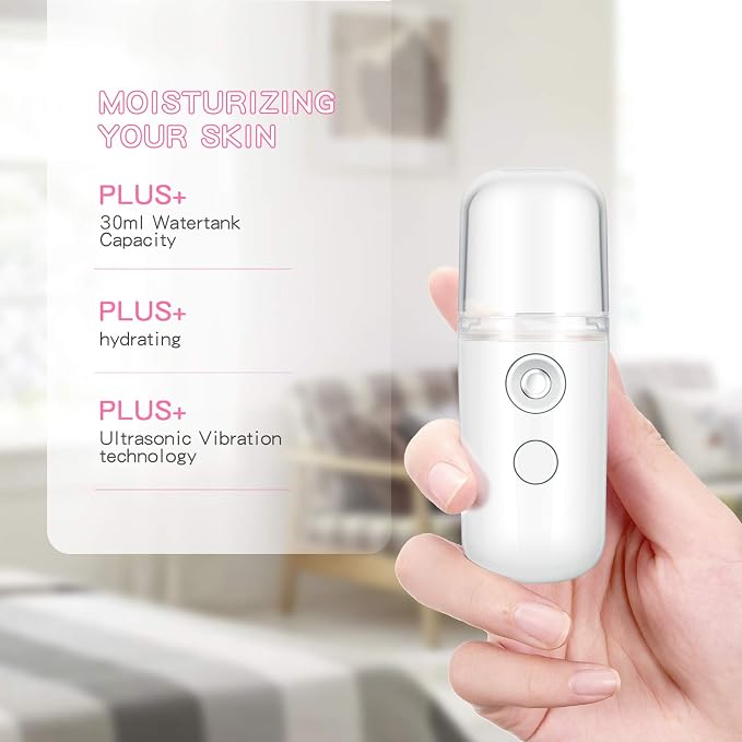 2 Pack Nano Facial Mister Spray Bottle Handheld Humidifier Portable Face Mister for Eyelash Extensions USB Rechargeable 1 oz