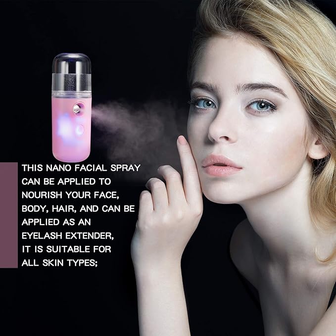 2 Pack Nano Facial Mister Spray Bottle Handheld Humidifier Portable Face Mister for Eyelash Extensions USB Rechargeable 1 oz
