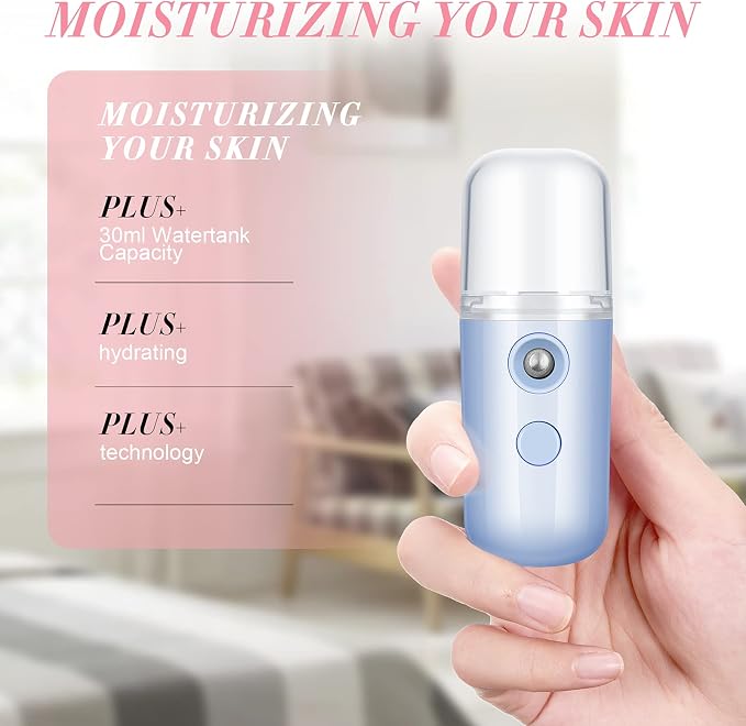 2 Pack Nano Facial Mister Spray Bottle Handheld Humidifier Portable Face Mister for Eyelash Extensions USB Rechargeable 1 oz