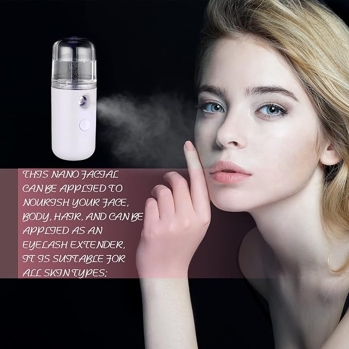 2 Pack Nano Facial Mister Spray Bottle Handheld Humidifier Portable Face Mister for Eyelash Extensions USB Rechargeable 1 oz