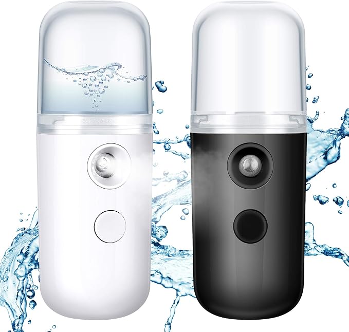2 Pack Nano Facial Mister Spray Bottle Handheld Humidifier Portable Face Mister for Eyelash Extensions USB Rechargeable 1 oz