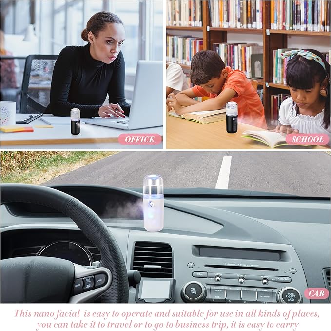 2 Pack Nano Facial Mister Spray Bottle Handheld Humidifier Portable Face Mister for Eyelash Extensions USB Rechargeable 1 oz