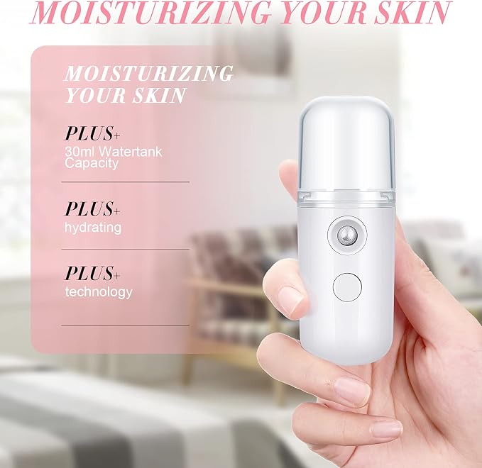 2 Pack Nano Facial Mister Spray Bottle Handheld Humidifier Portable Face Mister for Eyelash Extensions USB Rechargeable 1 oz