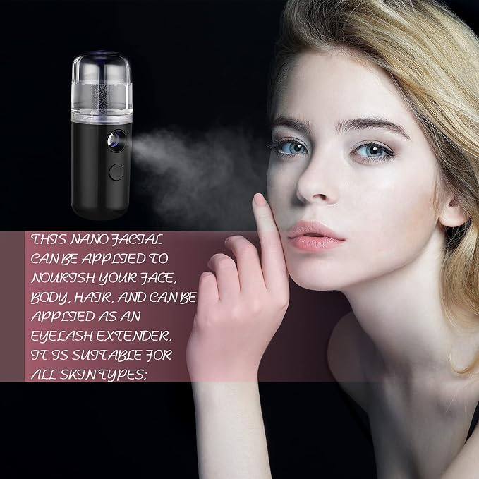 2 Pack Nano Facial Mister Spray Bottle Handheld Humidifier Portable Face Mister for Eyelash Extensions USB Rechargeable 1 oz