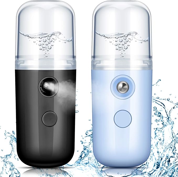 2 Pack Nano Facial Mister Spray Bottle Handheld Humidifier Portable Face Mister for Eyelash Extensions USB Rechargeable 1 oz