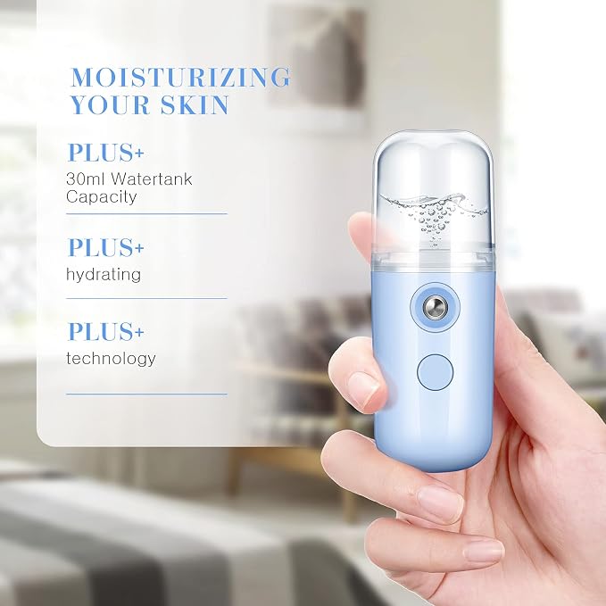 2 Pack Nano Facial Mister Spray Bottle Handheld Humidifier Portable Face Mister for Eyelash Extensions USB Rechargeable 1 oz