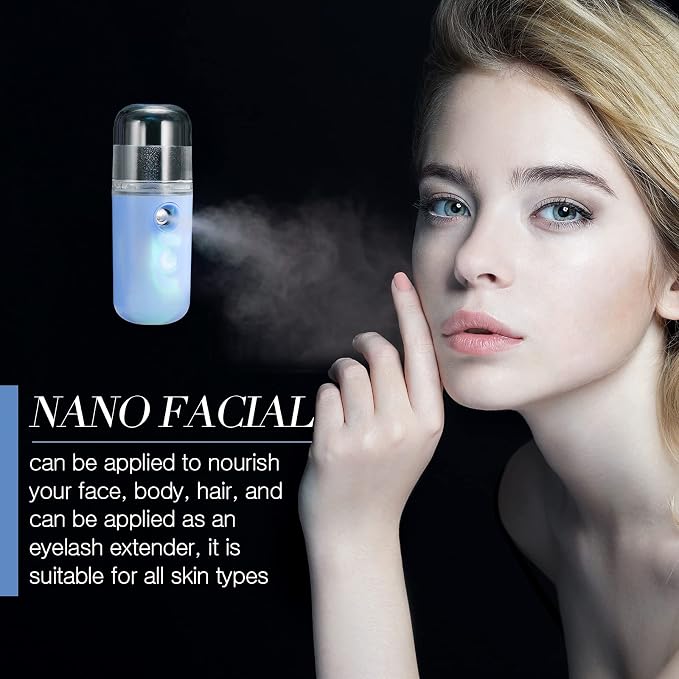 2 Pack Nano Facial Mister Spray Bottle Handheld Humidifier Portable Face Mister for Eyelash Extensions USB Rechargeable 1 oz