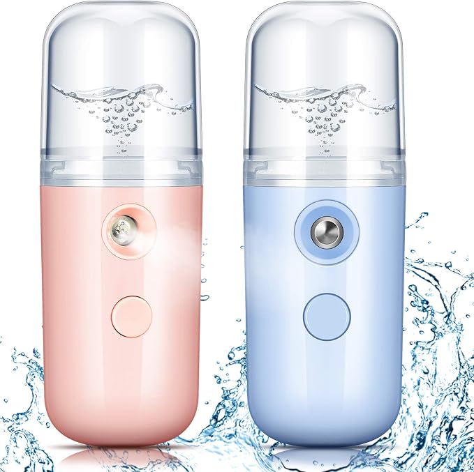 2 Pack Nano Facial Mister Spray Bottle Handheld Humidifier Portable Face Mister for Eyelash Extensions USB Rechargeable 1 oz