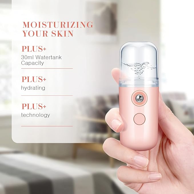 2 Pack Nano Facial Mister Spray Bottle Handheld Humidifier Portable Face Mister for Eyelash Extensions USB Rechargeable 1 oz