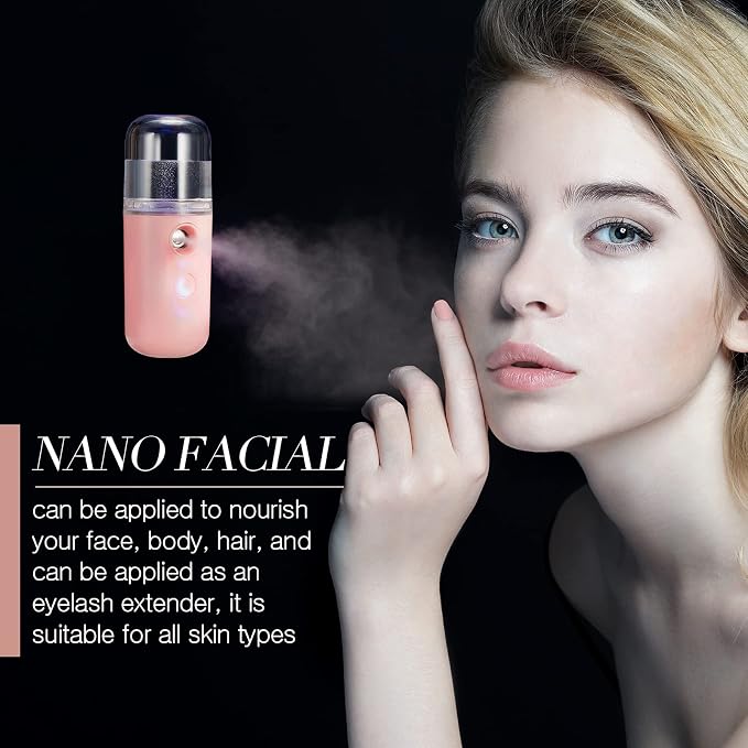 2 Pack Nano Facial Mister Spray Bottle Handheld Humidifier Portable Face Mister for Eyelash Extensions USB Rechargeable 1 oz