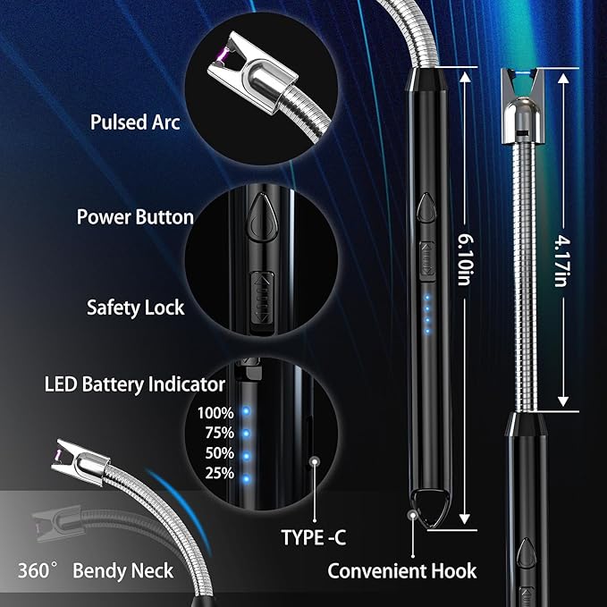 2 Pack Plasma Arc Electric Candle Lighters Rechargeable - USB Long Reach for Scented Candles, BBQ Grill & Camping