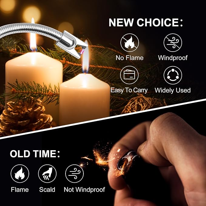 2 Pack Plasma Arc Electric Candle Lighters Rechargeable - USB Long Reach for Scented Candles, BBQ Grill & Camping